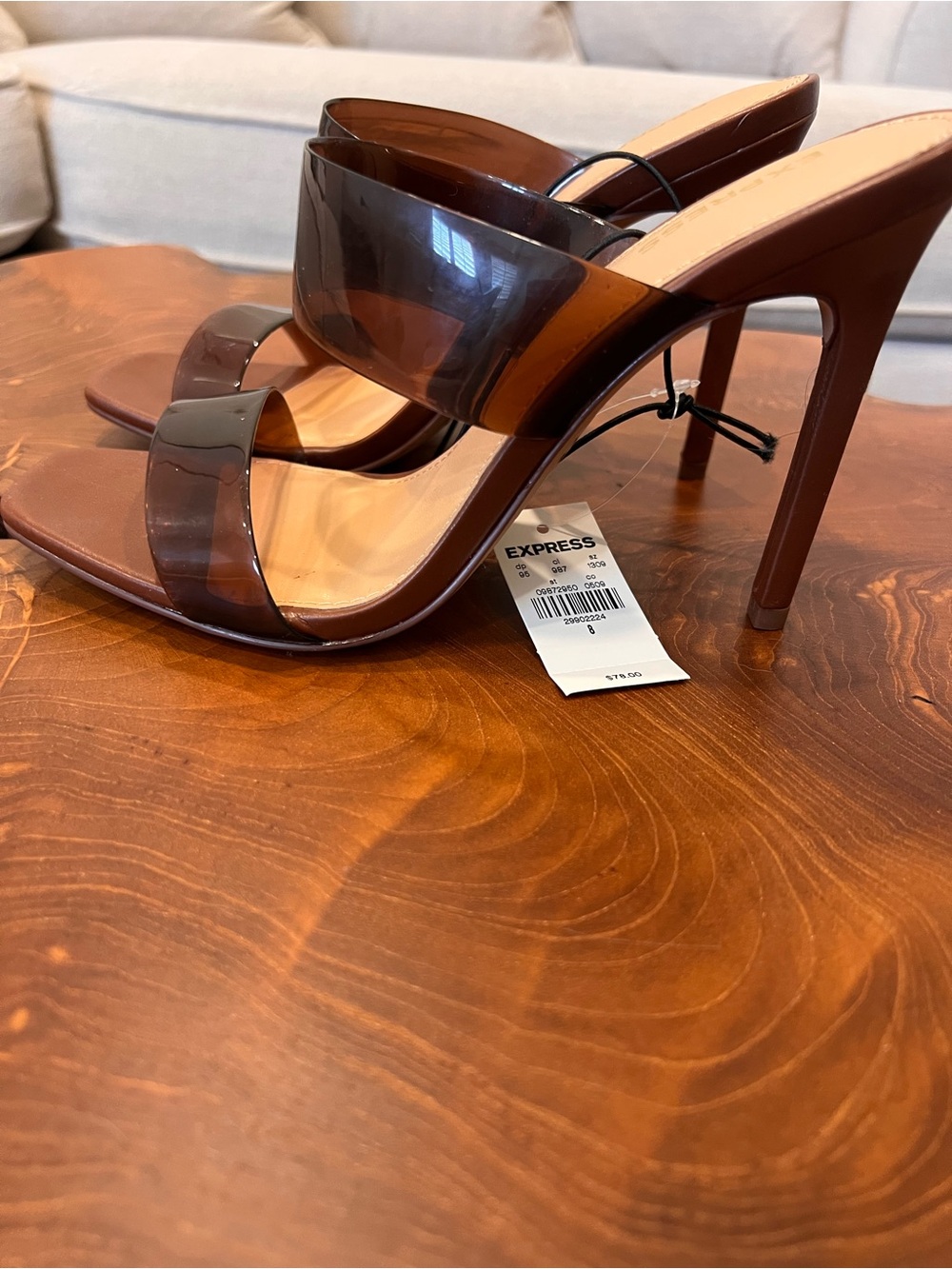 Express Brown Transparent Strap Stiletto Sandals